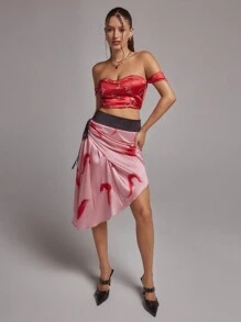 SHEINNeu ملابس علوية نسائية بنمط زهري بلا أكمام بالكتف المكشوف