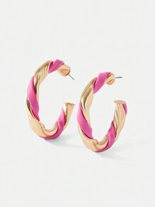 Twin Melody X SHEIN Aretes envolventes exagerados de alta gama y retorcidos tejidos de moda europea y americana para mujeres, aros C chic y versátiles