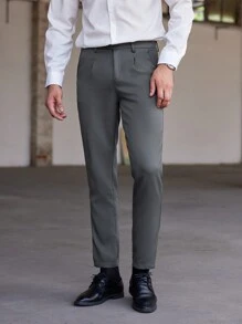 Manfinity Bizformal 男士前扣口袋褶皱简约西装裤，适合日常休闲