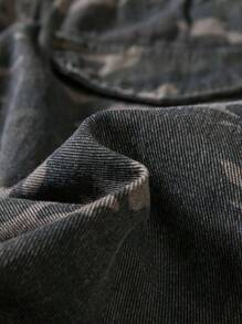 SHEIN Tween Boy Distressed Cool Elastic Waist Ripped Frayed Loose Denim Camo Shorts,Versatile For Back To School Clothes - Multicolor - View 5