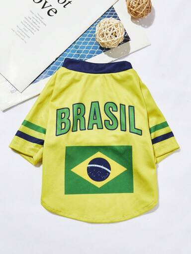 PETSIN Camisa de Futebol Impressa com a Bandeira do Brasil, Adequada para Cães e Gatos, Copa Europeia