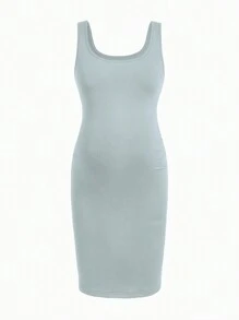 Modmama Jonge casual bodycon zwangerschapsjurk met brede bandjes en ronde hals