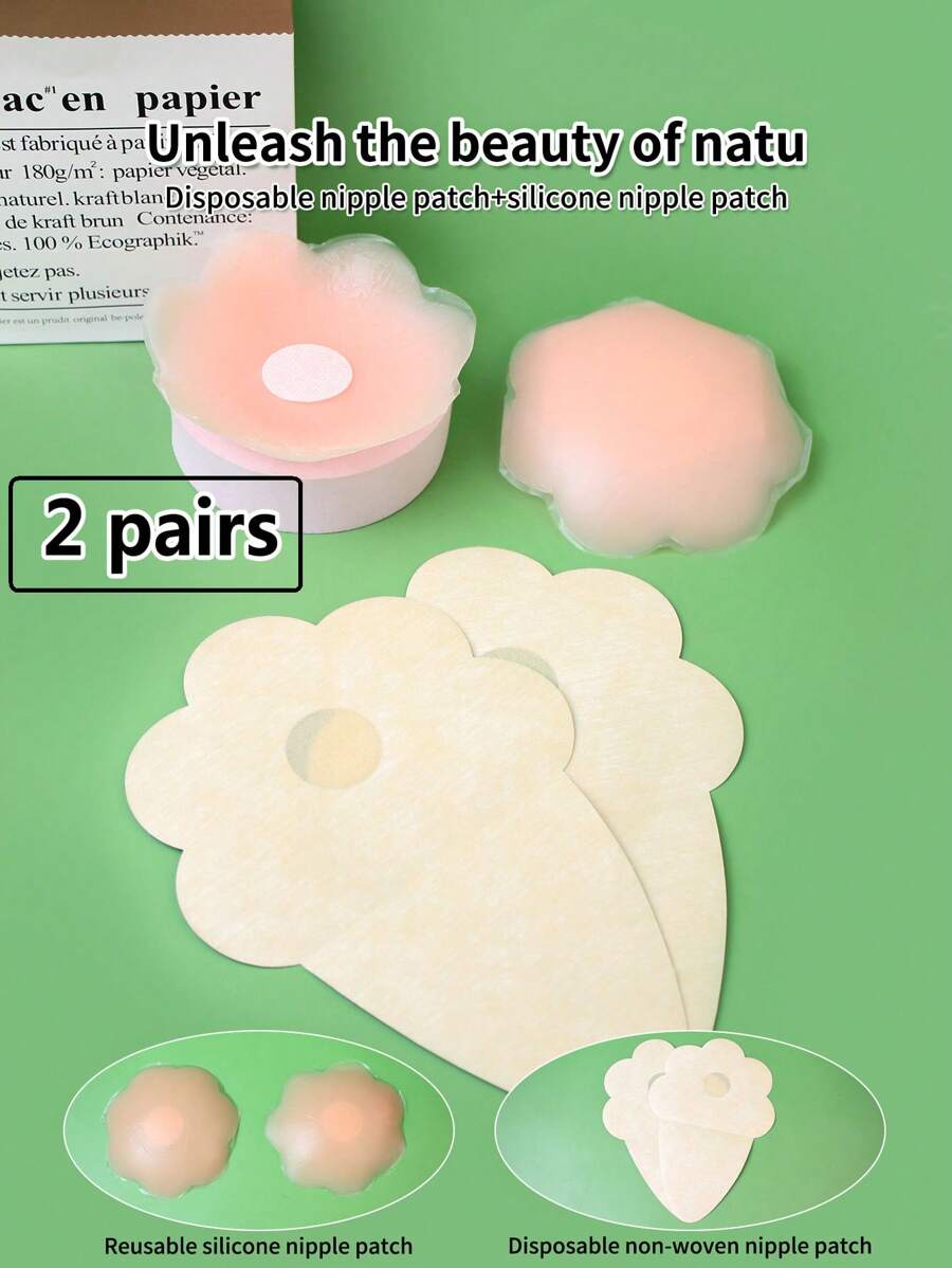 2 pares de pezoneras reutilizables de silicona con forma de nube para tallas grandes, sujetador invisible - Albaricoque - Ver 1