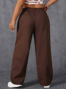 SHEIN ICON Plus Size Women Plain Simple Everyday Boyfriend Jeans - Coffee Brown - View 2