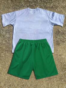 Manfinity Roghcode Hommes Grande Taille Été Décontracté Personnage Slogan Imprimé T-shirt Shorts Ensemble Deux Pièces - Multicolore - Voir 2