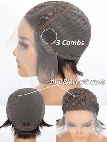 Short Pixie Cut Bob Wigs T Part Lace Front Wigs For Women Straight Lace Frontal Wigs Side Part Wig Pre Plucked With Baby Hair Black Color - SNatural - View 8