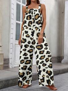 SHEIN LUNE Women's Spaghetti Strap Criss-Cross Printed Jumpsuit