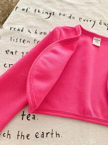 SHEIN 女婴夏季优雅纯色针织弹力开衫轻便外套适合度假和户外 - 玫紅色 - 查看 7