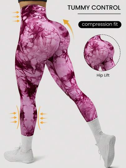 طماق يوجا مصبوغة بربطة عنق ونعومة عالية وتمتد للتحكم في البطن