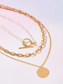 SHEIN X KAREN BARRERA SHEIN BAE Collar de moda decorado con colgante de perlas falsas multicapa