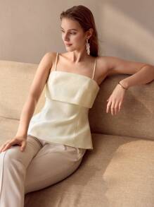 MOTF PREMIUM PARTE SUPERIOR TIPO CAMI CON CIERRE TRASERO, DOBLADILLO CON VOLANTES, VISCOSA SÓLIDA - Albaricoque - Ver 9