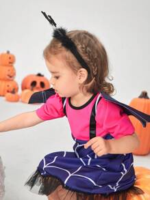 SHEIN Vestito da costume a tema pipistrelli per bambine per Ognissanti, con ali, elegante e raffinato outfit per eventi festivi, per feste di Ognissanti