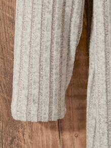 Tween Girls' Ribbed Collar Formal Mid-Length Loose Cardigan Sweater - Light Grey - View 3