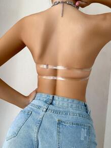 Solid Color Front Button Backless Bralette (With Underwire, 1pc)