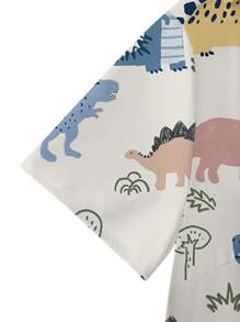 Conjunto uniforme de Top tipo pijama con cuello en V y pantalones con estampado de dinosaurios de dibujos animados - Multicolor - Ver 4