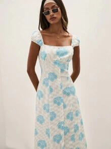 COSMINA Vestido con estampado de flores y pata de gallo para vacaciones de mujer