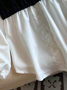 Sparklyn 青少年女孩休闲拼布撞色长袖荷叶边领衬衫