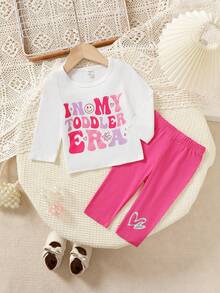 2pcs Baby Girls' Cute Letter Print Long Sleeve Outfit Set - Multicolor - View 5