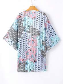 Acelitt Summer Women's Bohemian Style Polka Dot Printed Bat Sleeves, Loose Casual Kimono Cover, Travel Beach Vacation