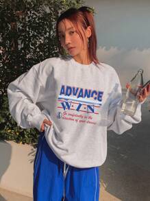 DAZY Women Loose Fit Letter Print Round Neck Sweatshirt