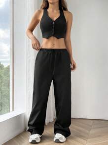 SHEIN EZwear Damen Anzug Weste und gerade Hose Set