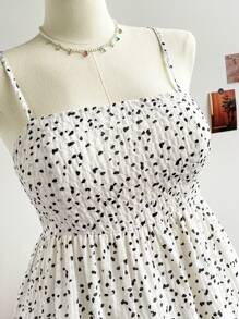 Soleia Gaun Liburan Motif Polkadot Tanpa Lengan dengan Tali Bahu Tipis Ukuran Plus, Tanpa Punggung, dan Motif Polkadot di Bagian Pinggang - Hitam dan Putih - View 4