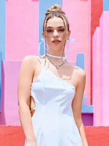 Twin Melody X SHEIN SHEIN MOD 1 Paar weiße süße Ohrringe im Boho-Stil mit Schleife, modischer Ohrschmuck für Studentinnen im Alltag