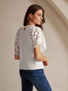 Anewsta Women Crew Neck Solid Color Ruffle Trim Short Sleeve T-Shirt For Summer