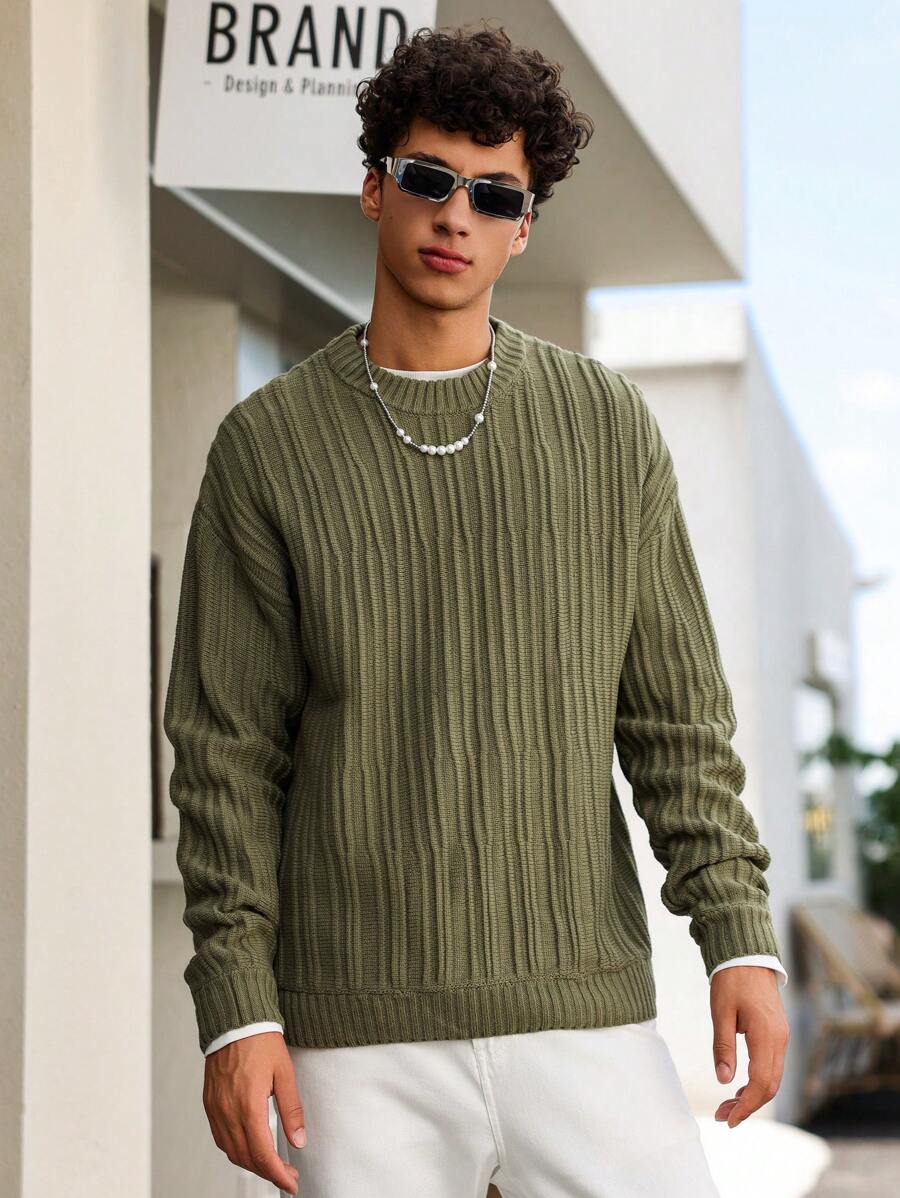 Manfinity Hypemode Men's Solid Color Crew Neck Casual Long Sleeve Sweater