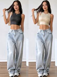 Flirla Canotta casual aderente senza maniche da donna