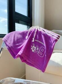 Comfortcana 女士撞色印花抽绳超级短裤 - 紫色 - 查看 6