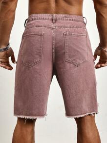 Manfinity LEGND Men Button Waistband Loop Pocket Frayed Edge Denim Shorts