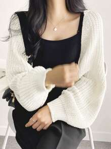 DAZY 女士纯色简约日常针织开衫、长袖上衣 - 白色 - 查看 7