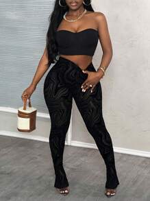 Slaydiva Leggings transparentes con efecto flockado de mujer, de uso casual/ajustado - Negro - Ver 8