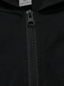 SHEIN Explorewe 少女时尚短款连帽拉链运动衫，带侧边破洞设计