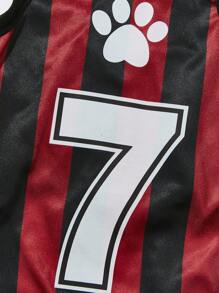 PETSIN Chaleco deportivo de rayas para mascotas perros o gatos, transpirable y cómodo, con números y huellas impresas, top de tanque de verano, 1 pieza negra y roja - Multicolor - Ver 3