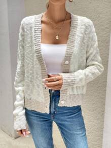 Chiquease Kontrast Farbige Lässig Strickjacke mit Knopfverschluss