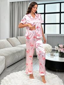 Women's Printed Short Sleeve Jumpsuit - Pink - View 4