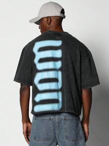 SUMWON Áo thun crop fit giặt có in hình Discharge Graphic - màu đen - Xem 2