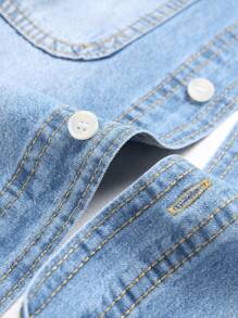 Manfinity Hypemode 1pc Men's Single-Breasted Casual Everyday Wear Long Sleeve Denim Shirt - Light Wash - View 8