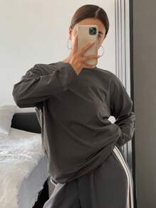 Livesso 女士休闲圆领T恤，秋季新款长袖女上衣，秋季女装 - 灰色 - 查看 3