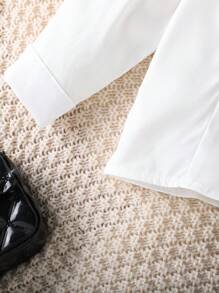 Baby Girl's White Ruffle Front Long Sleeve Blouse And Black Asymmetric Hem Shorts Set, Elegant Fashion Outfit For Spring/Fall