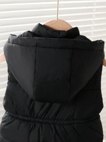 女婴加厚连帽无袖背心，休闲冬季外套 - 黑色 - 查看 4