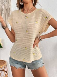 SHEIN Frenchy Women Embroidery Decor Round Neck Short Sleeve T-Shirt