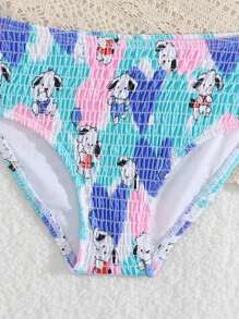 2 peças conjunto de biquíni estampado de cachorrinho fofo para meninas verão praia, maiô