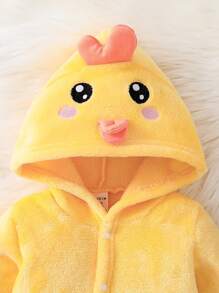 SHEIN Playful Pals 嬰兒女童黃色3D小雞造型長袖帽裝連體褲，家居服飾 - 黃色 - 查看 5