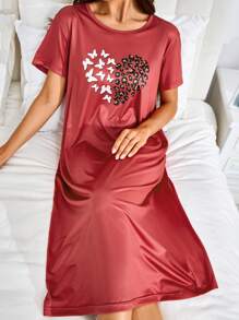 Áo ngủ ngắn tay in hình trái tim cho nữ - Màu Đỏ Sâu - Xem 4