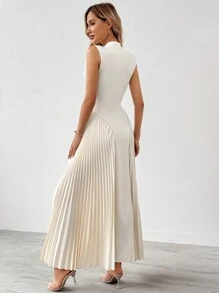 SHEIN Tall Mujeres elegante vestido en línea A ajustado con pliegues - Albaricoque - Ver 2