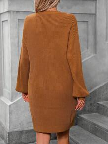 SHEIN Clasi Solid Color Cable Knit Sweater Dress, For Spring And Autumn