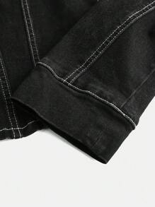SHEIN TEEN GIRL Contrast Stitching Black Denim Jacket With Front Buttons